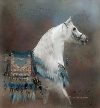 monochrome black white Painting - white horse arabian animal
